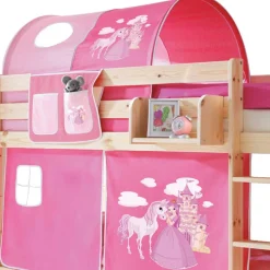 Wohnen Kindermöbel|Kinderbetten*Kiefer Natur Mädchen Stockbett mit Stoff-Set in Pink - Alasdair