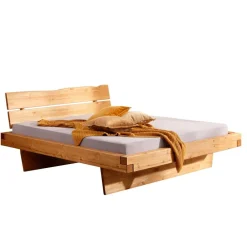 Wohnen Kiefernholz Balkenbett in Eichefarben - Kalastania