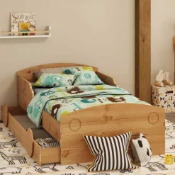 Wohnen Kinderbetten*Kiefernholz Bett im Auto Look mit Bettkasten - Soveca