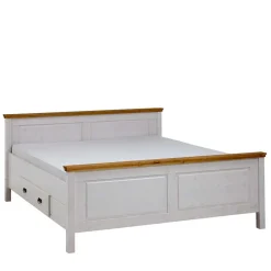 Wohnen Kiefernholz Bettgestell in Weiß & Lauge - Sibiuta