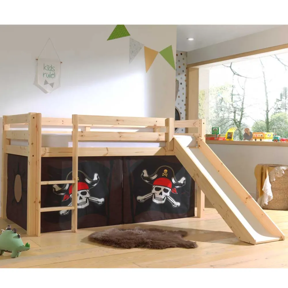 Wohnen Kinderbetten|Kindermöbel*Kiefernholz Hochbett mit Rutsche Seeräuber - Compadro