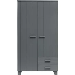 Wohnen Kiefernholz Kleiderschrank in Grau dunkel - Isnos I