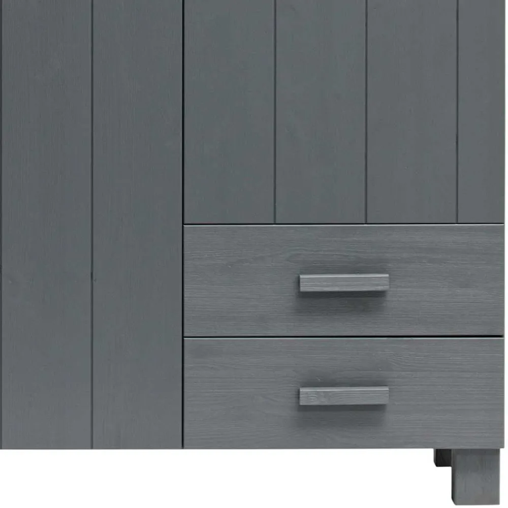 Wohnen Kiefernholz Kleiderschrank in Grau dunkel - Isnos I