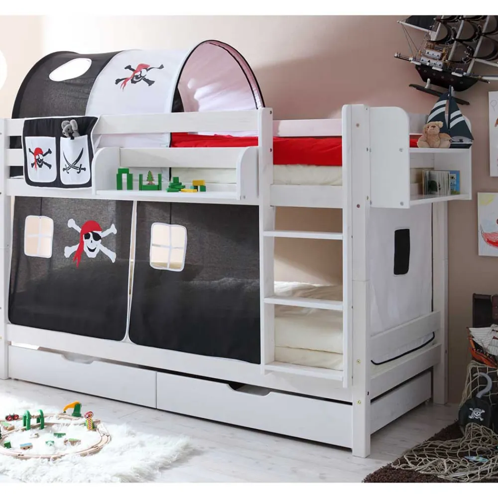Kinder Wohnen Kiefernholz Piraten Stockbett in Weiß lackiert - Davadus