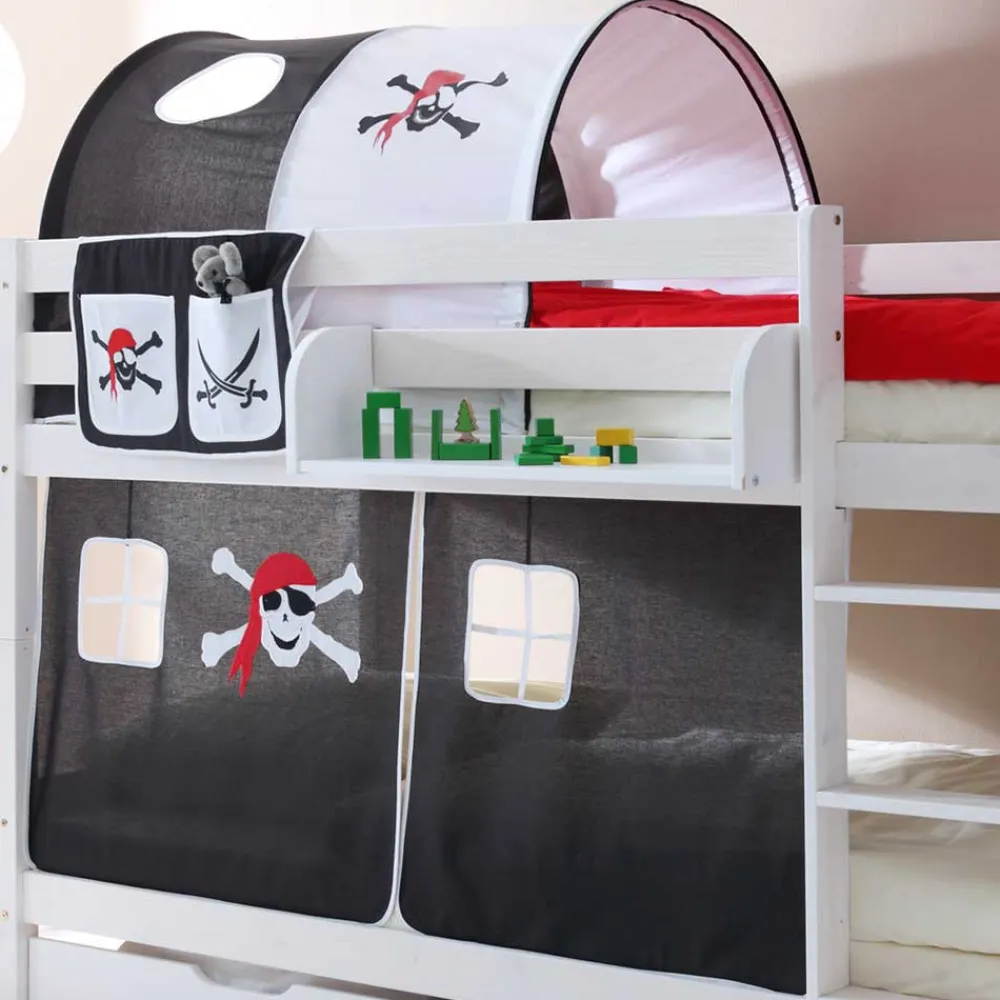 Kinder Wohnen Kiefernholz Piraten Stockbett in Weiß lackiert - Davadus