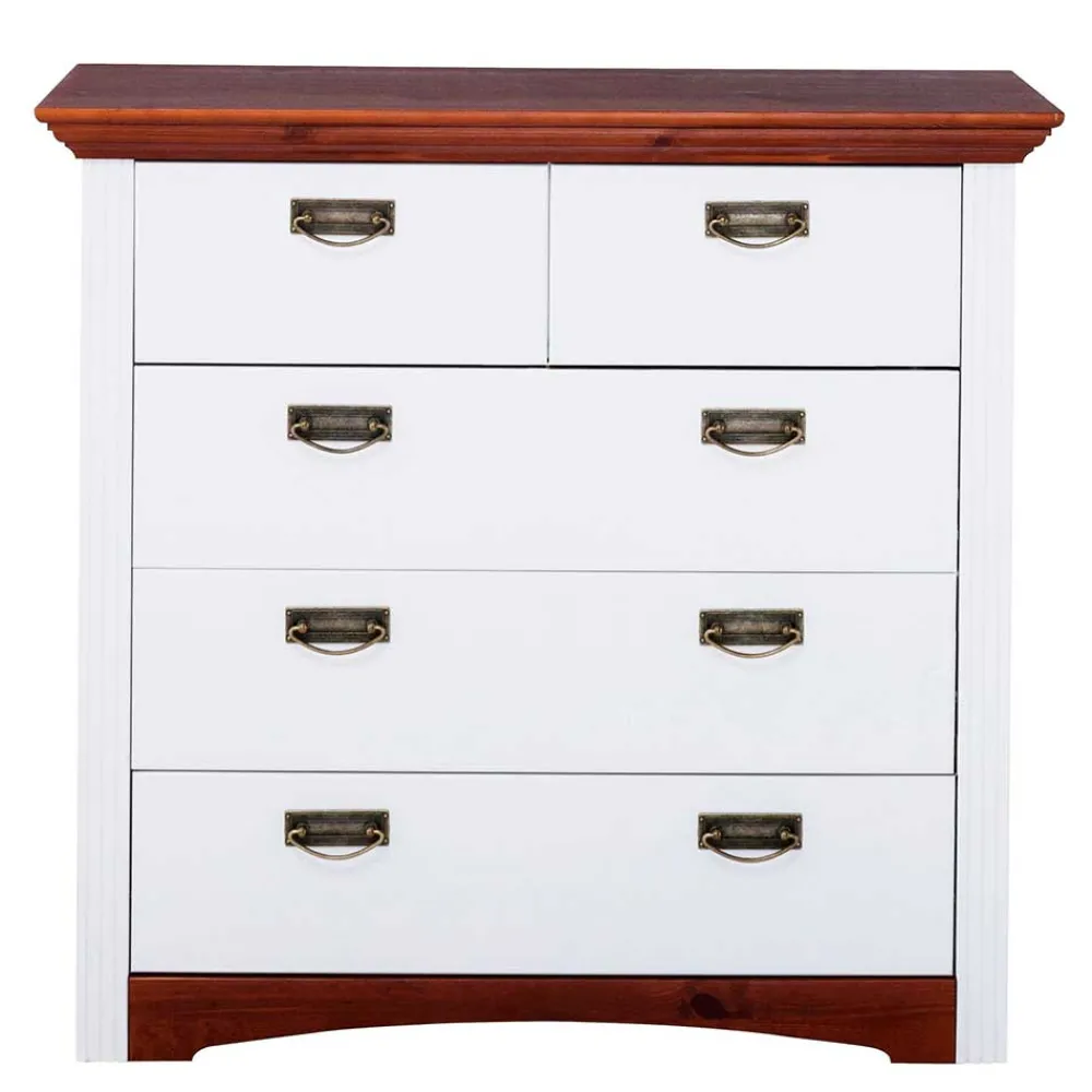 Wohnen Landhausmöbel|Küchenschränke*Kiefernholz Schubladen Kommode zweifarbig - Beapta