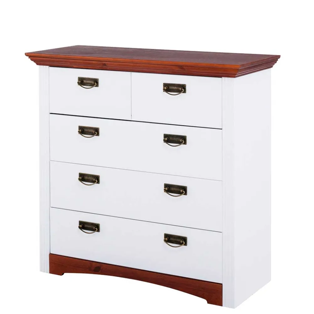 Wohnen Landhausmöbel|Küchenschränke*Kiefernholz Schubladen Kommode zweifarbig - Beapta