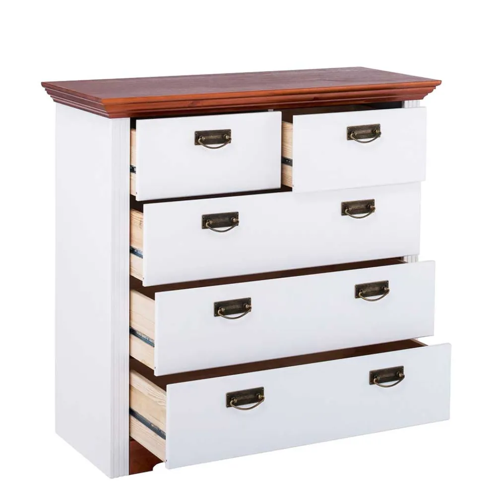 Wohnen Landhausmöbel|Küchenschränke*Kiefernholz Schubladen Kommode zweifarbig - Beapta