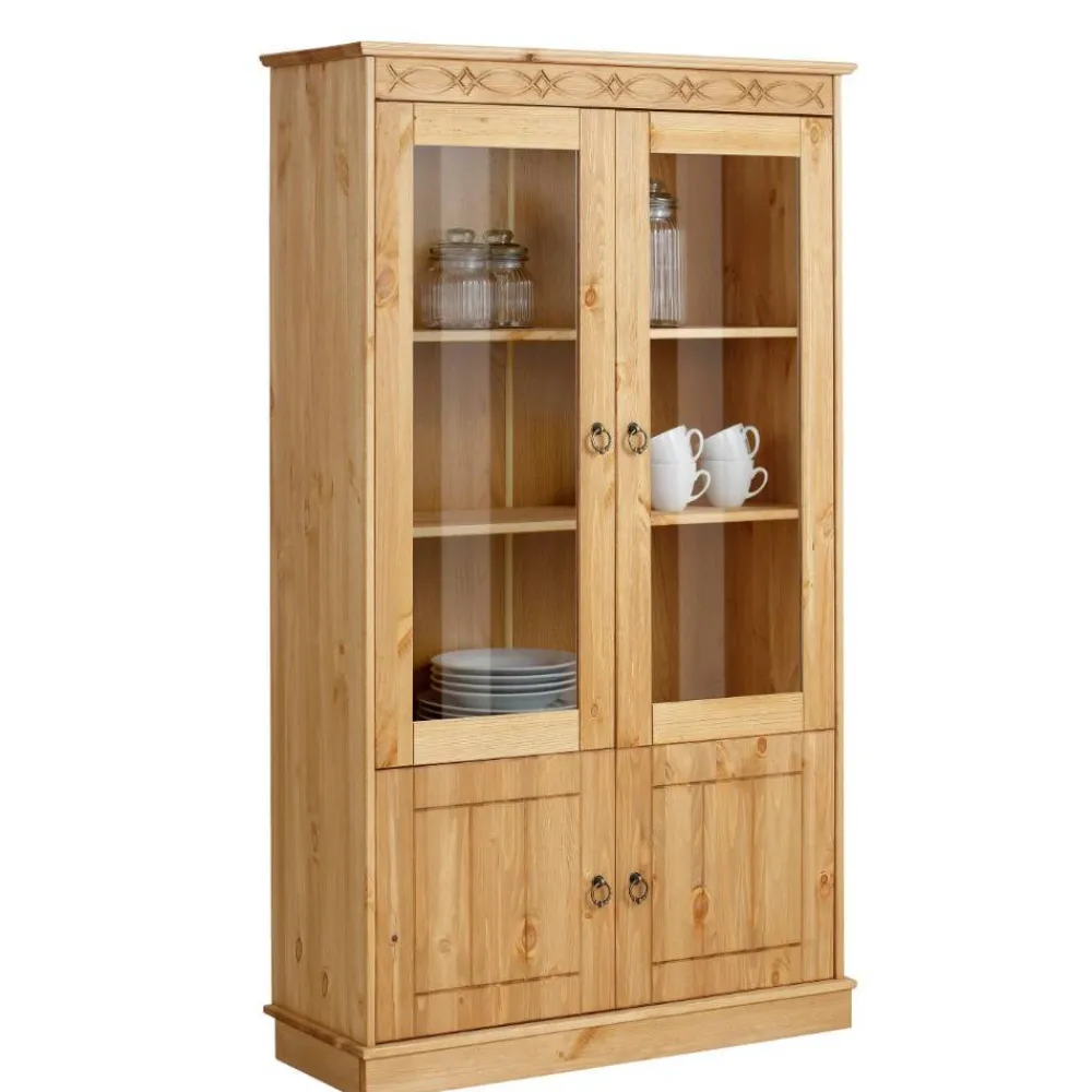 Wohnen Kiefernholz Vitrine gebeizt und geölt - Goro