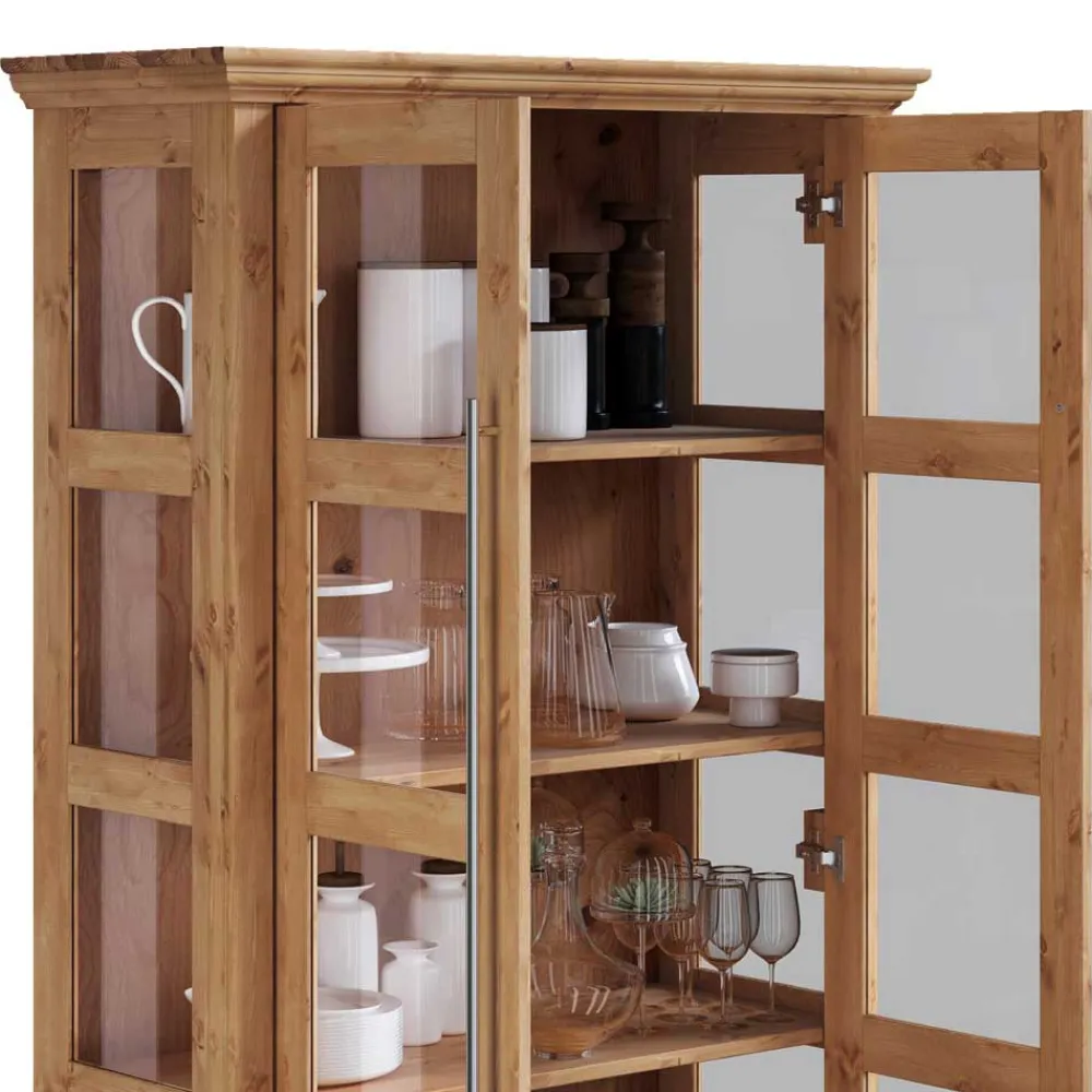 Wohnen Kiefernholz Vitrine Glastür im Modern Country Style - Noellisa