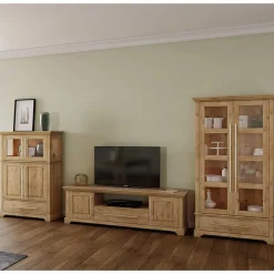 Wohnen Kiefernholz Vitrine Glastür im Modern Country Style - Noellisa