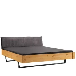 Wohnen Kiefernholz-Bett gelaugt mit Stoff-Kopfteil - Phiano