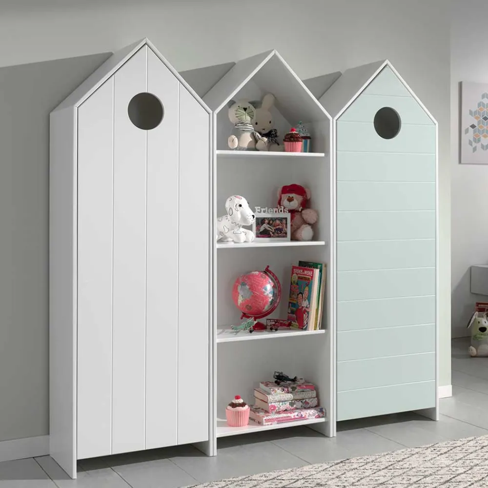 Wohnen Kindermöbel|Kinderkleiderschränke*Kinder Kleiderschränke & Regal Häuser - Indefiva (dreiteilig)