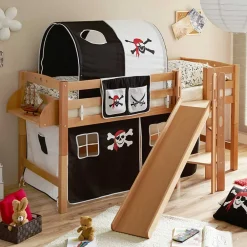 Kinder Wohnen Kinder Piraten Spielbett in Natur & Schwarz & Weiß - Celorma