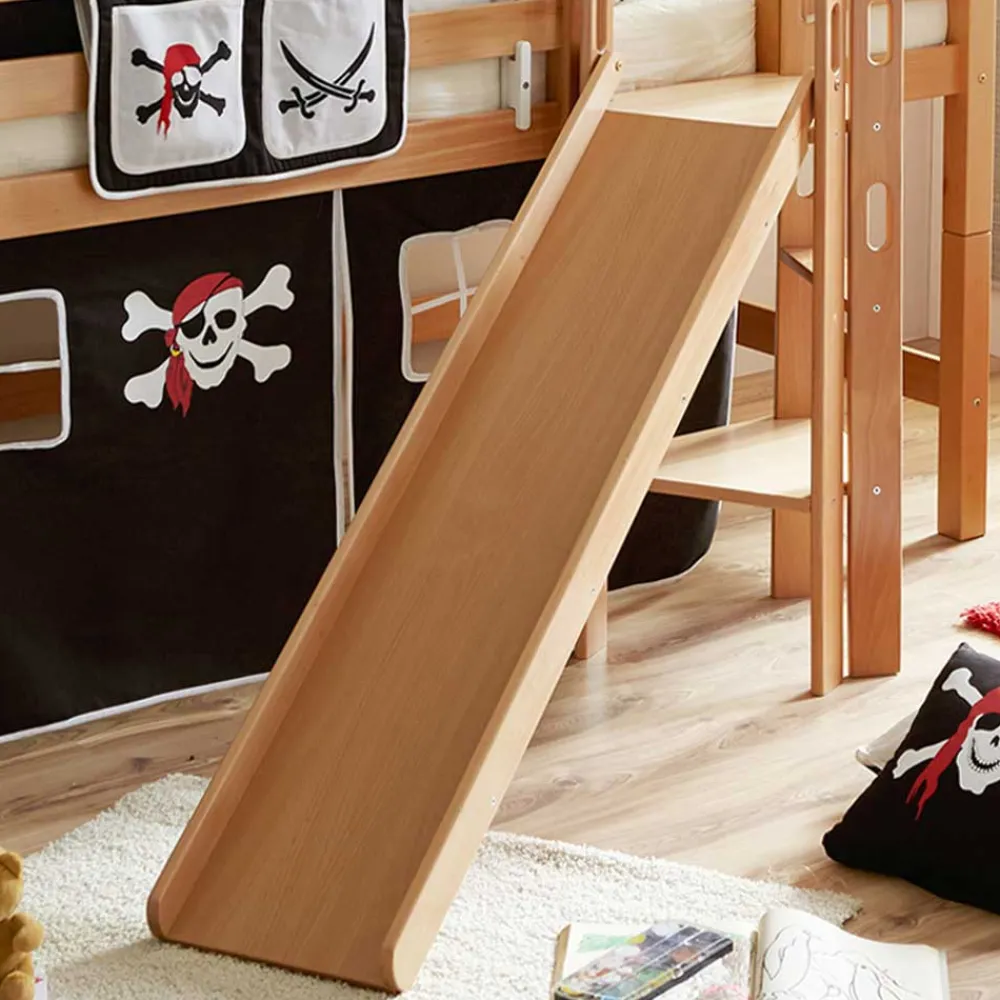 Kinder Wohnen Kinder Piraten Spielbett in Natur & Schwarz & Weiß - Celorma