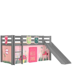 Wohnen Jugendbetten|Kindermöbel*Kinder Rutschbett in Grau mit Vorhang - Kalistra