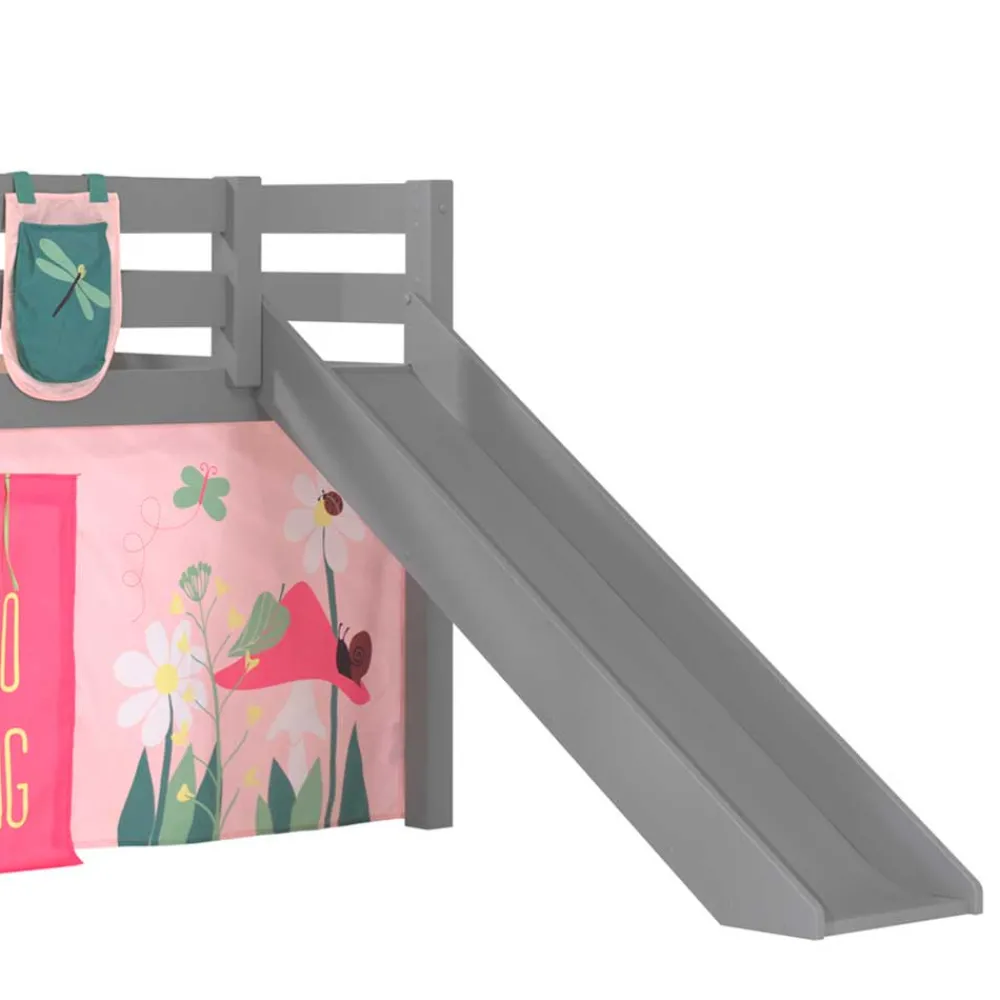 Wohnen Jugendbetten|Kindermöbel*Kinder Rutschbett in Grau mit Vorhang - Kalistra