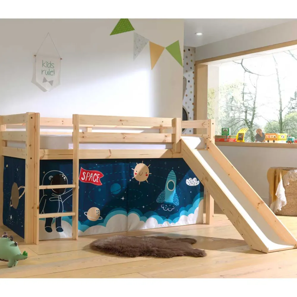 Wohnen Kinderbetten*Kinder Rutschbett mit Vorhang Weltall - Ciadas