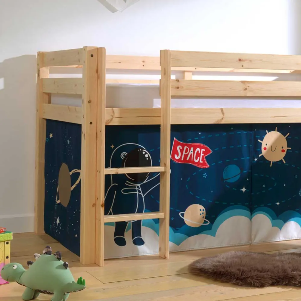 Wohnen Kinderbetten*Kinder Rutschbett mit Vorhang Weltall - Ciadas