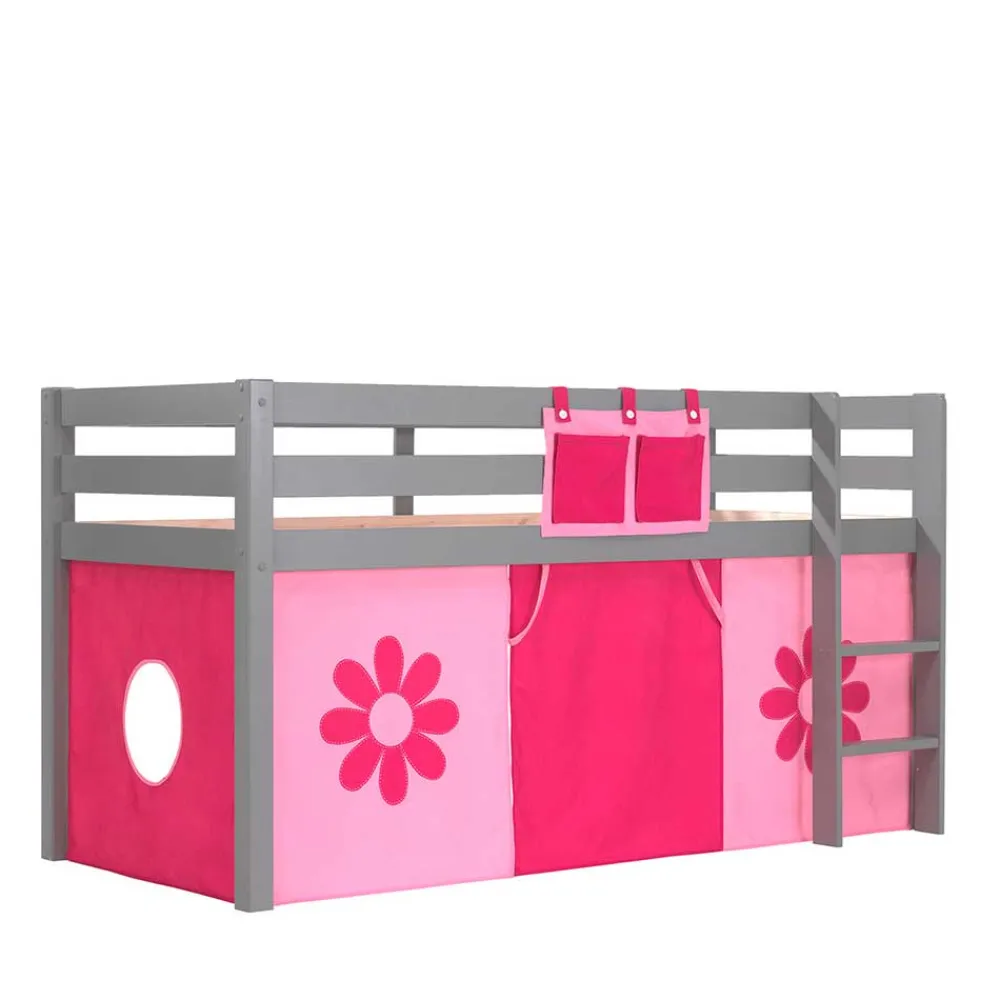 Wohnen Jugendbetten|Kinderbetten*Kinder-Hochbett in Grau mit Spielvorhang - Helma