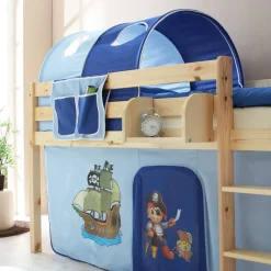 Kinder Wohnen Kinderhochbett Sismail mit Vorhang und Tunnel im Piraten Design