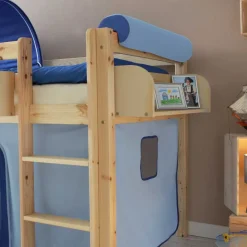 Kinder Wohnen Kinderhochbett Sismail mit Vorhang und Tunnel im Piraten Design