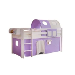 Wohnen Kinderbetten*Kinderhochbett Turino mit Tunnel und Vorhang in Lila Beige