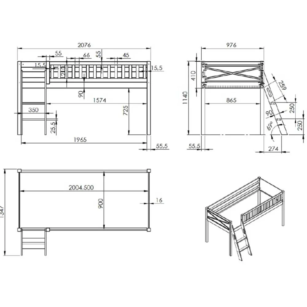 Wohnen Kindermöbel|Kinderbetten*Kinderzimmer Hochbett mit schräger Leiter - Diagos