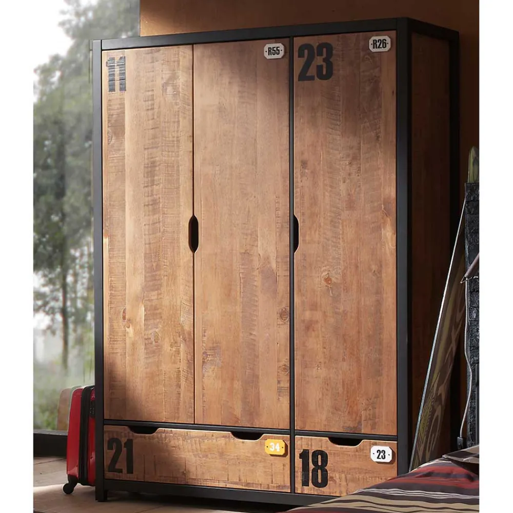 Kinder Wohnen Kinderzimmer Kleiderschrank Krefos in Braun und Schwarz