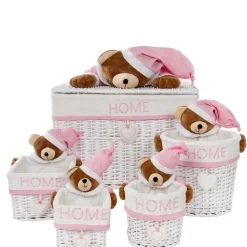 Wohnen Rattanmöbel|Kindermöbel*Kinderzimmer Körbe mit Plüschbär Kopf - Ucera (fünfteilig)