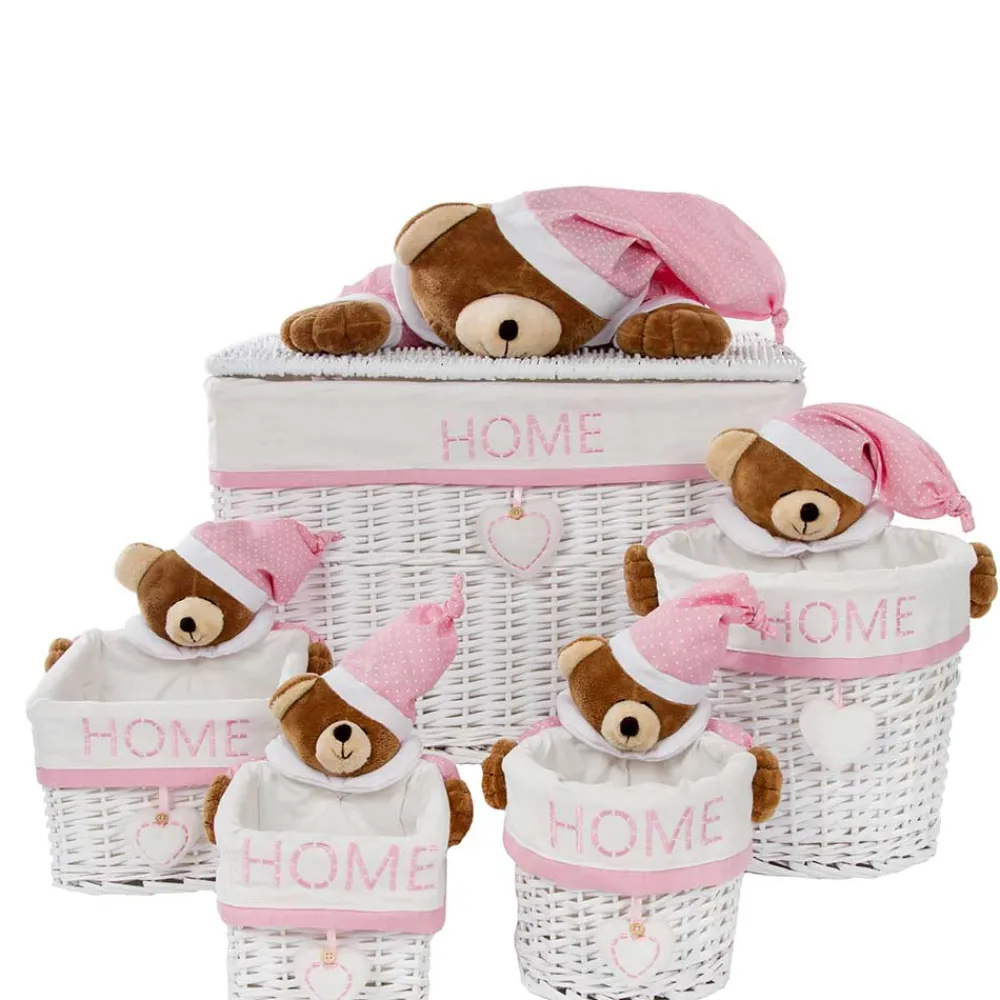 Wohnen Rattanmöbel|Kindermöbel*Kinderzimmer Körbe mit Plüschbär Kopf - Ucera (fünfteilig)