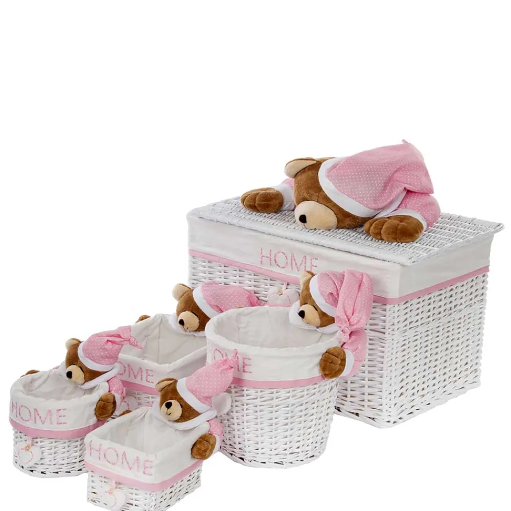 Wohnen Rattanmöbel|Kindermöbel*Kinderzimmer Körbe mit Plüschbär Kopf - Ucera (fünfteilig)