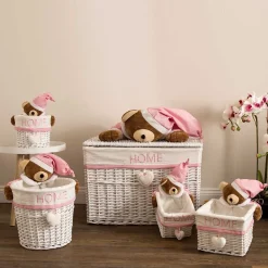 Wohnen Rattanmöbel|Kindermöbel*Kinderzimmer Körbe mit Plüschbär Kopf - Ucera (fünfteilig)