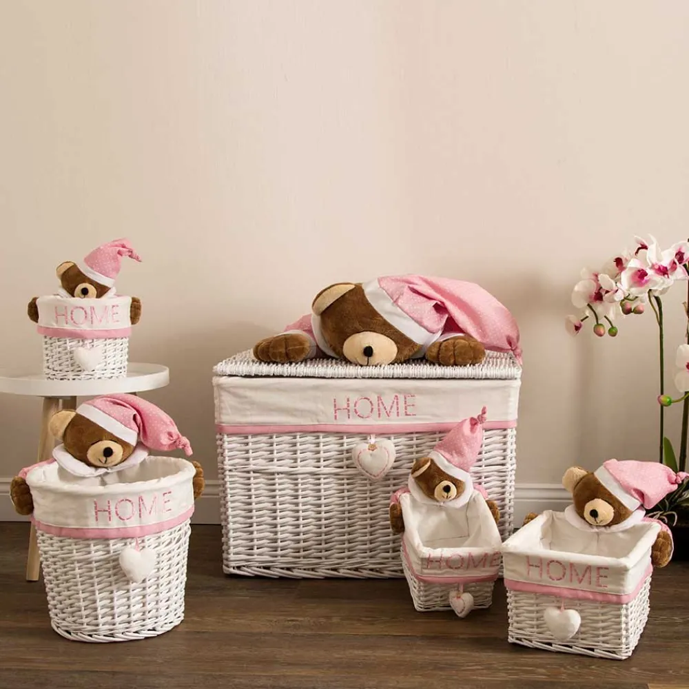 Wohnen Rattanmöbel|Kindermöbel*Kinderzimmer Körbe mit Plüschbär Kopf - Ucera (fünfteilig)