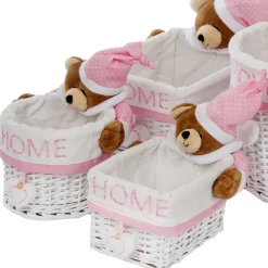Wohnen Rattanmöbel|Kindermöbel*Kinderzimmer Körbe mit Plüschbär Kopf - Ucera (fünfteilig)