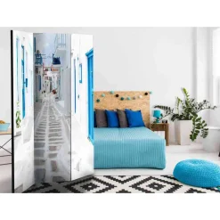 Wohnen Klappbarer Paravent in Weiß & Blau - Rennia