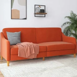 Wohnen Sofas|Sofa*Klappcouch in Orange und Holz Natur - Sipano