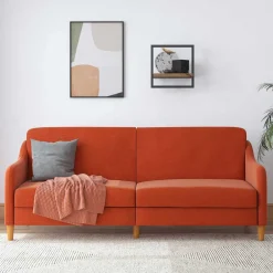 Wohnen Sofas|Sofa*Klappcouch in Orange und Holz Natur - Sipano