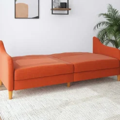 Wohnen Sofas|Sofa*Klappcouch in Orange und Holz Natur - Sipano