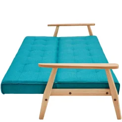 Wohnen Retro Möbel|Schlafsofas*Klappcouch in Petrol & Eukalyptus Natur - Barne