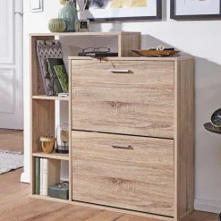 Wohnen 2-Klappen Schuhschrank mit drei offenen Regalfächern - Ilona