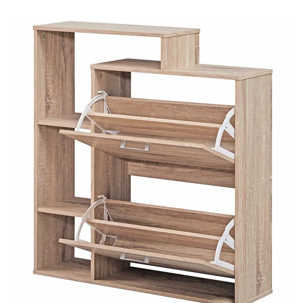 Wohnen 2-Klappen Schuhschrank mit drei offenen Regalfächern - Ilona