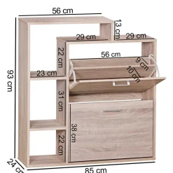 Wohnen 2-Klappen Schuhschrank mit drei offenen Regalfächern - Ilona