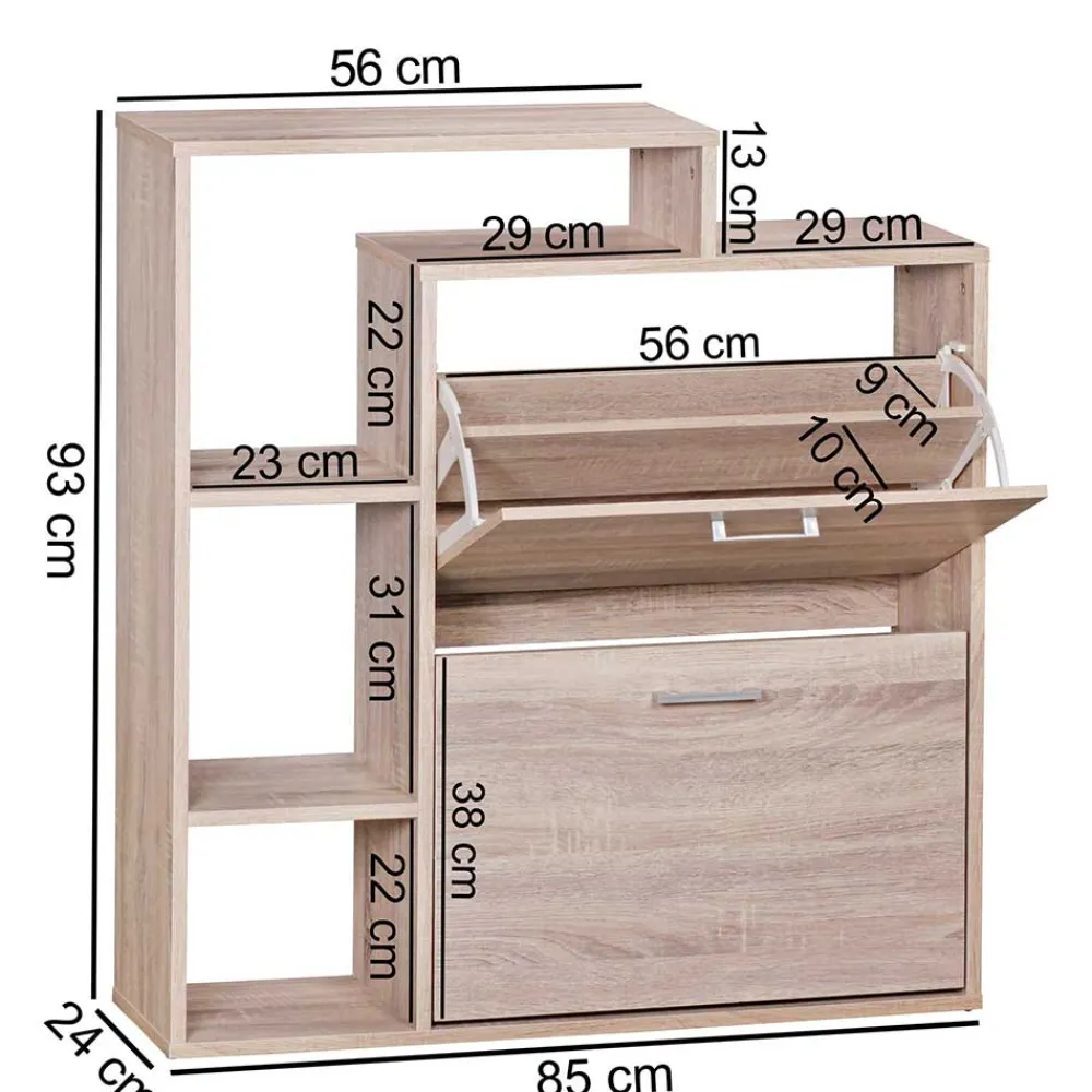 Wohnen 2-Klappen Schuhschrank mit drei offenen Regalfächern - Ilona