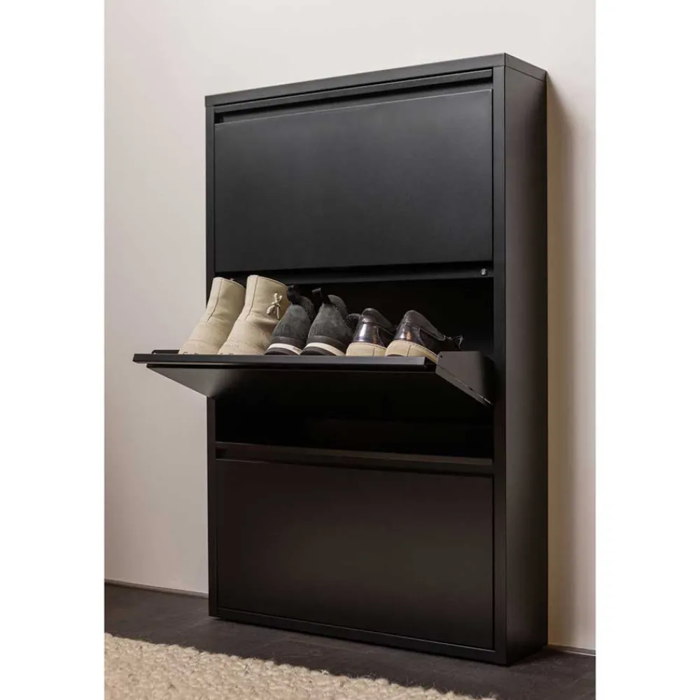 Wohnen 3-Klappen-Schuhschrank in Schwarz - Matic