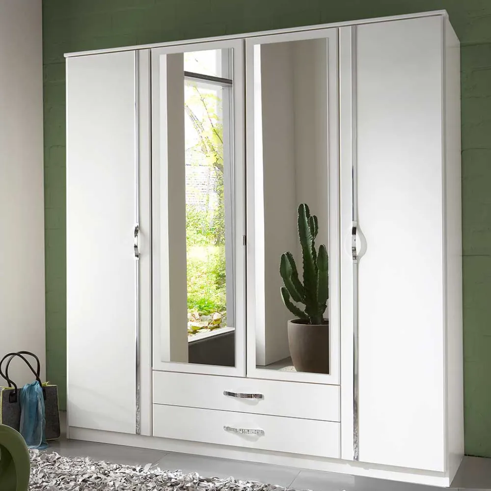 Wohnen Jugendzimmerschränke*Klassischer Kleiderschrank in Weiß mit Chrom - Miracella