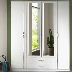 Wohnen Jugendzimmerschränke*Klassischer Kleiderschrank in Weiß mit Chrom - Miracella