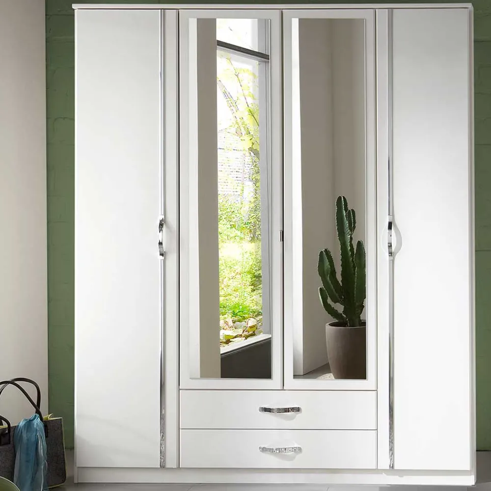 Wohnen Jugendzimmerschränke*Klassischer Kleiderschrank in Weiß mit Chrom - Miracella