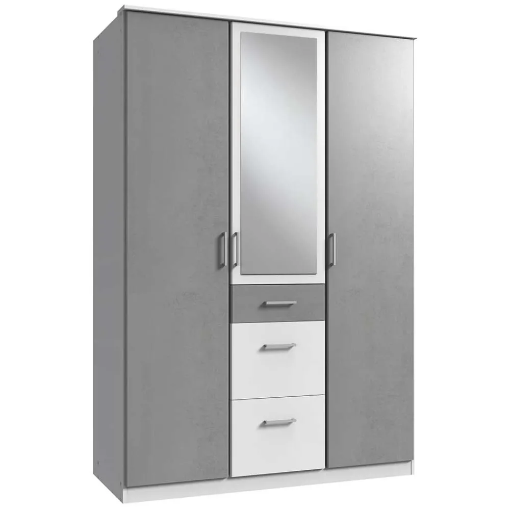 Wohnen Glasmöbel|Schränke*Kleiderschrank in Betonoptik Lichtgrau & Weiß - Karimos
