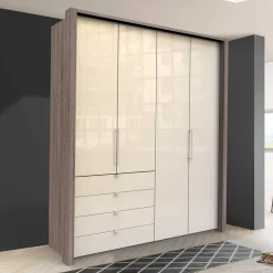 Wohnen Kleiderschrank in Creme Glas & Eiche dunkel - Cluster